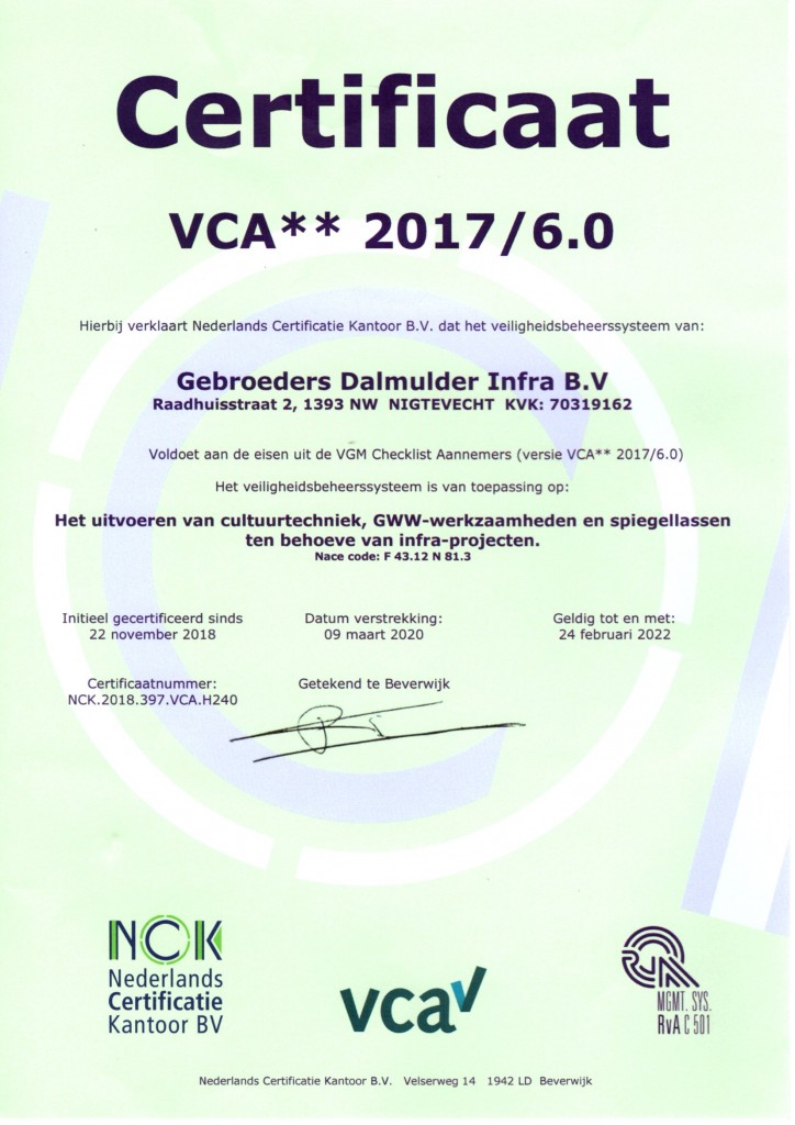 Certificaat VCA ** 2017 / 6.0
